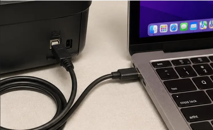 Connect the printer to your Mac with a USB-B to USB-C